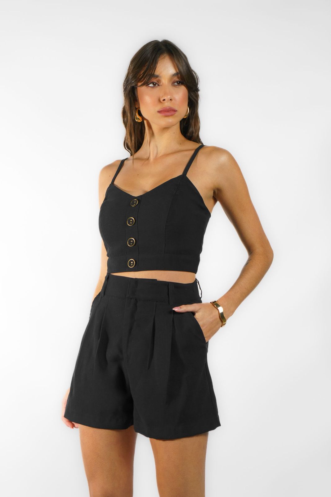 Blusa Cropped Vanessa Alfaiataria Preto