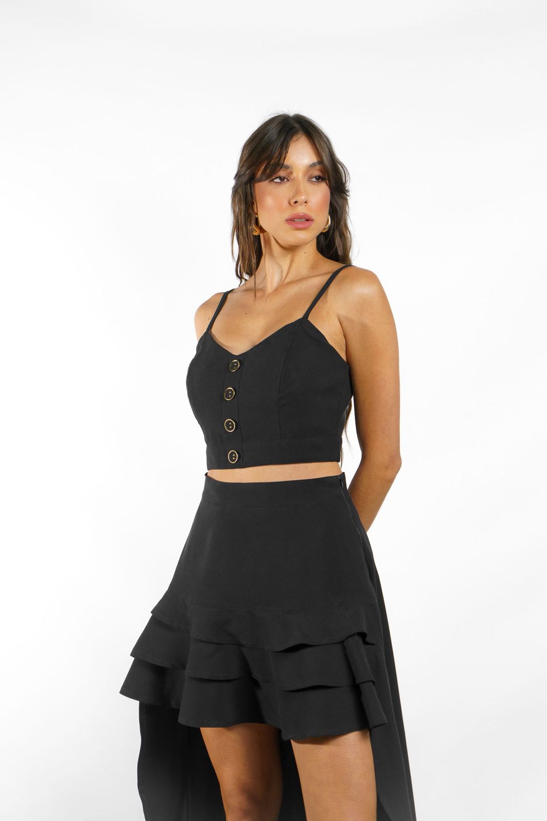 Blusa Cropped Vanessa Alfaiataria Preto